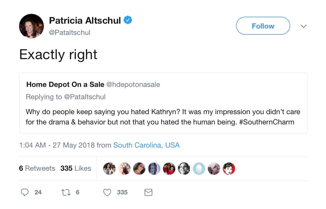 Southern Charm Patricia Altschul Tweet About Kathryn Dennis