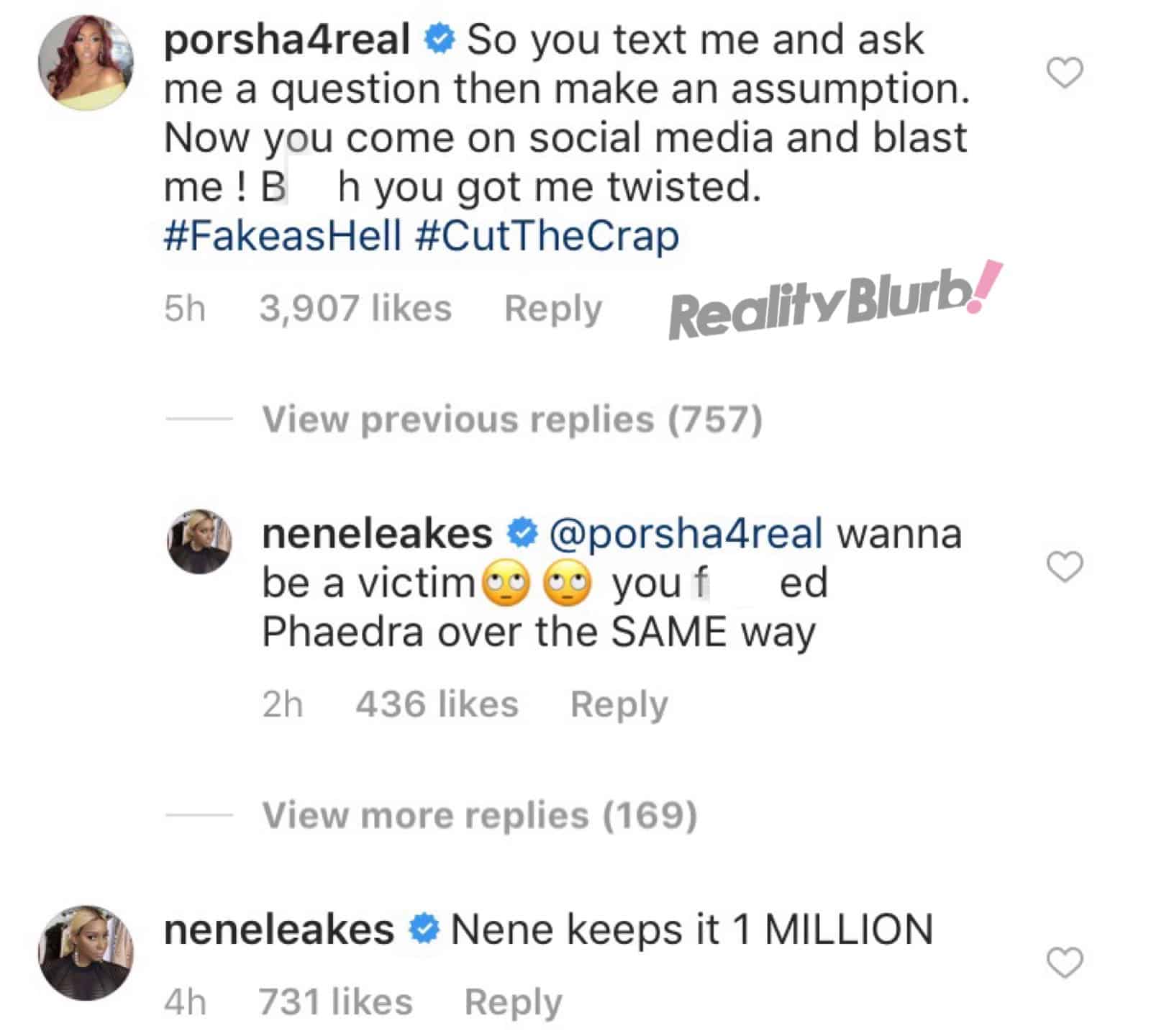 RHOA Porsha Williams Fires Back At NeNe Instagram Diss