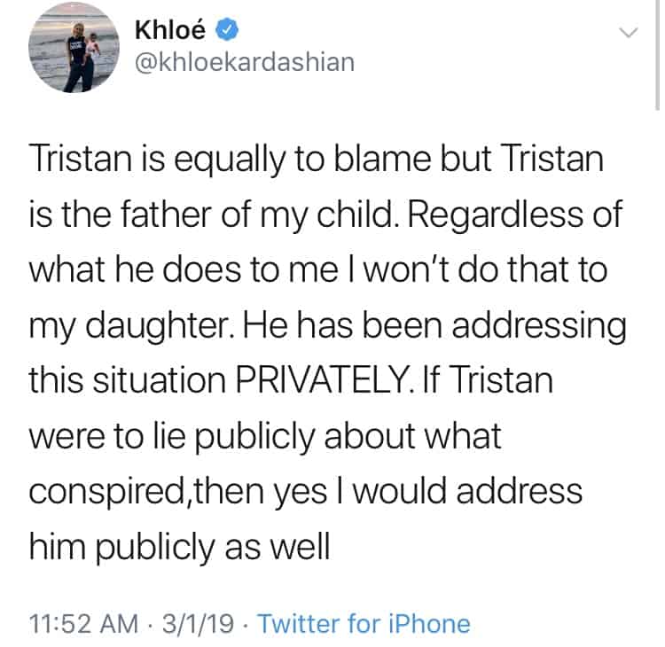 Khloe Kardashian says she blames Tristan too