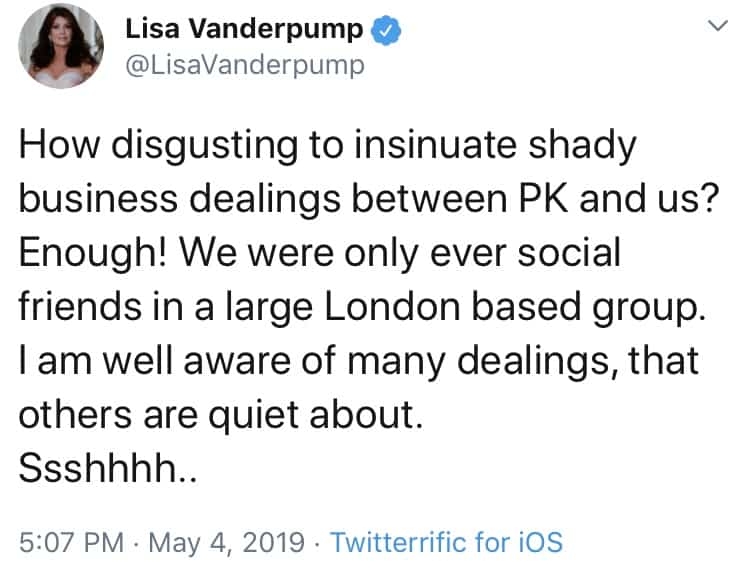 Lisa Vanderpump calls out Kyle Richards for insinuating she had shady dealings with PK