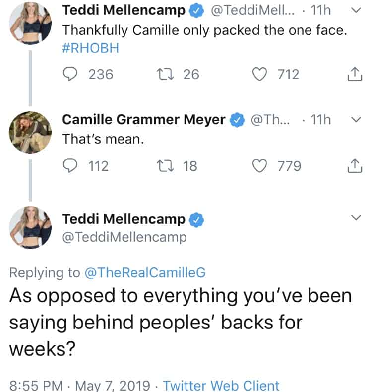 RHOBH Teddi Mellencamp Called Mean By Camille Grammer On Twitter