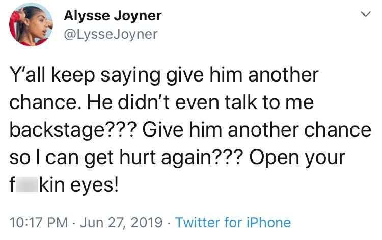 Joyner fans alysse only Who cheated