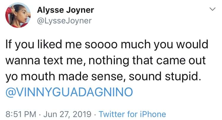 Double Shot at Love Alysse Slams Vinny on Twitter
