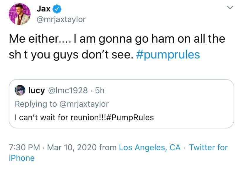 Jax Taylor Threatens to Go Ham at Vanderpump Rules Reunion