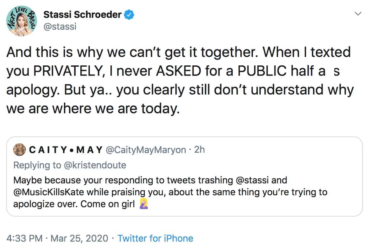 Stassi Schroeder Slams Kristen Doute's Half Ass Apology