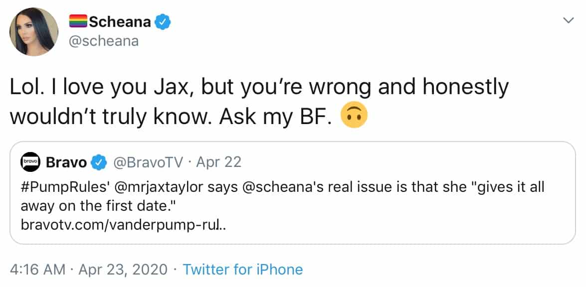 Vanderpump Rules Scheana Marie Claims Jax Taylor is Wrong About Her Love Life