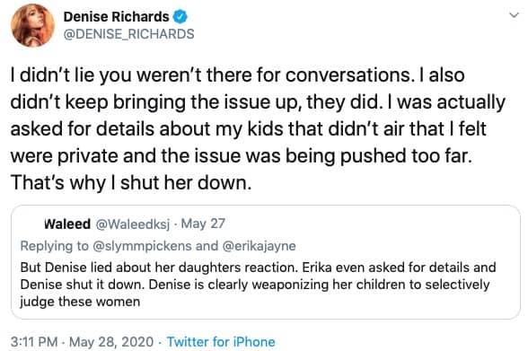 RHOBH Denise Richards Says She Didn't Lie About Conversation With Daughter