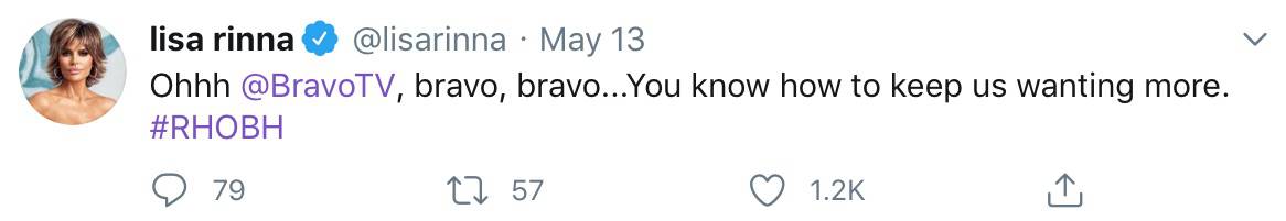 RHOBH Lisa Rinna Tweets About Missing Bravo Bravo Scene