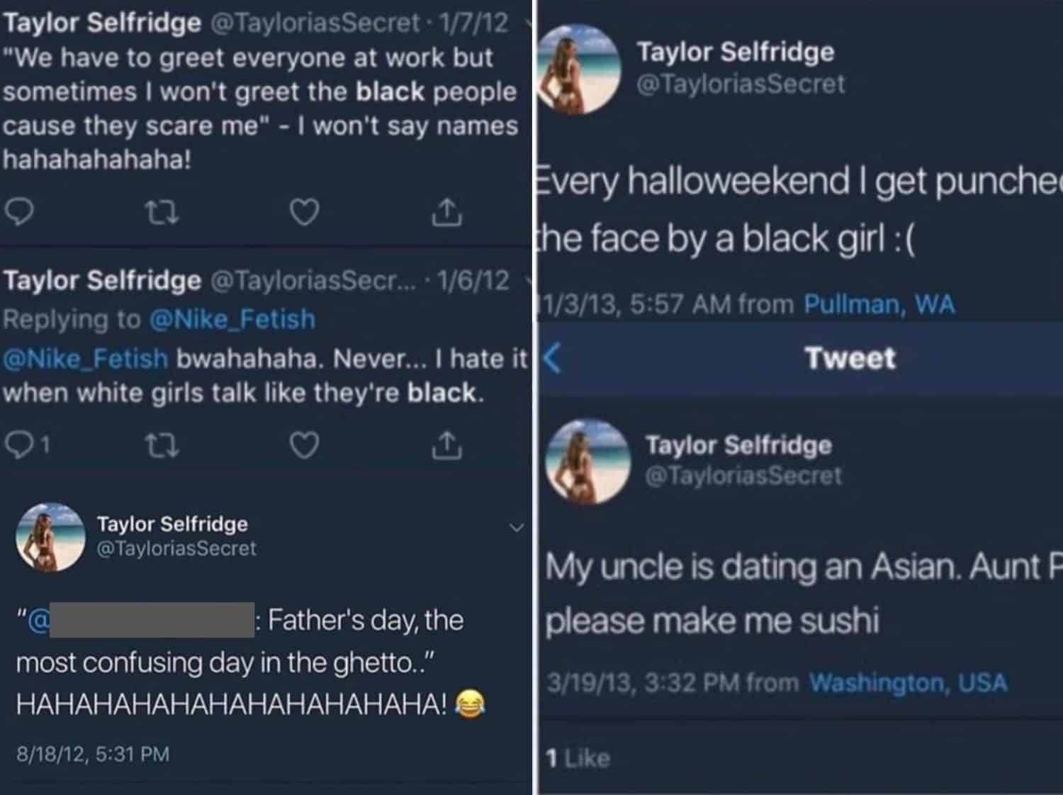 Taylor Selfridge Past Racist Tweets