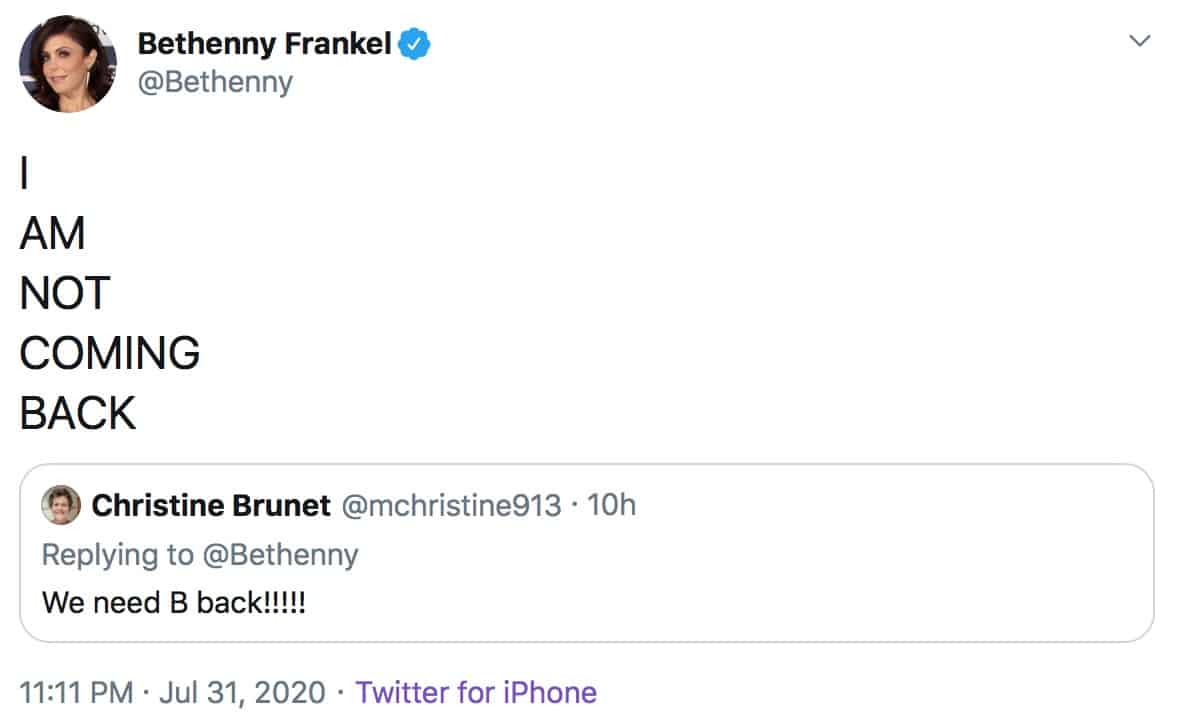 Bethenny Frankel Confirms She Will Not Return to RHONY