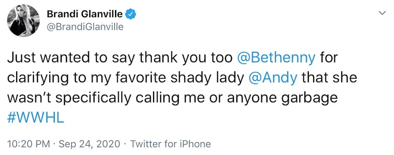 RHOBH Brandi Glanville Thanks Bethenny Frankel for Clarifying Garbage Comment