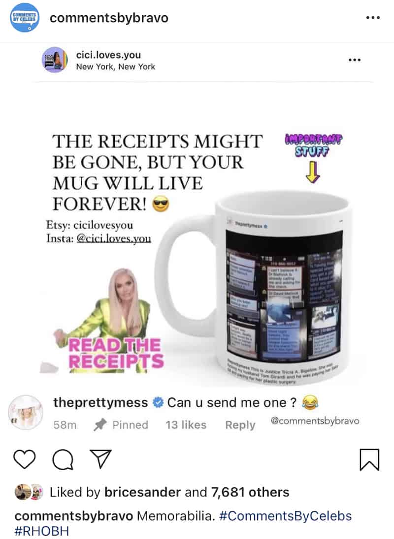 RHOBH Erika Jayne Responds to Mug Made of Cheating Instagram Post