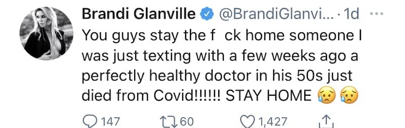 RHOBH Brandi Glanville Wants People to Stay Home and Avoid COVID