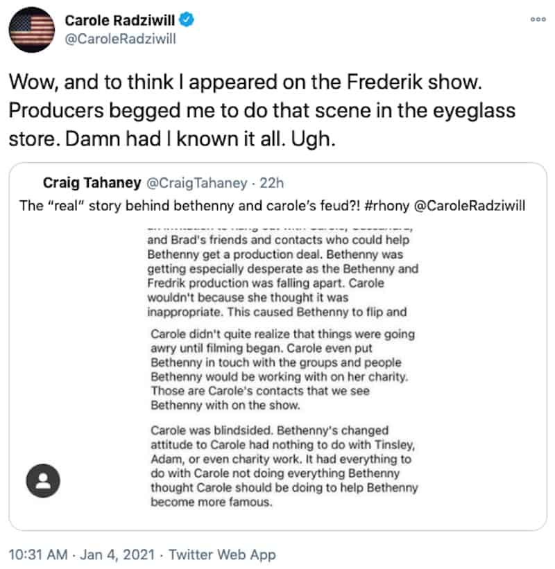 Carole Radziwill Talks Bethenny Frankel Feud and Appearing on RHONY Spinoff