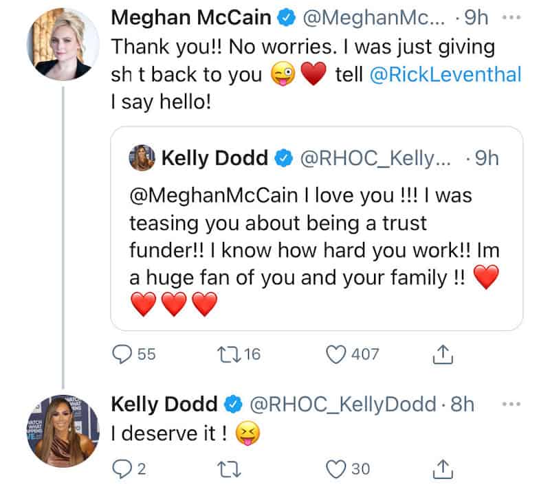 Meghan McCain and RHOC Kelly Dodd Make Up After WWHL Drama