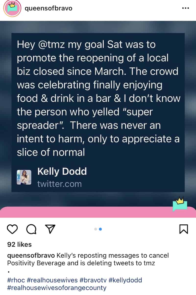 RHOC Kelly Dodd Defends Herself After Super Spreader Event