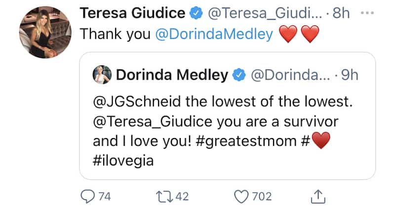 RHONJ Teresa Giudice Reacts to Dorinda Medley Defending Her After Gia Rumor