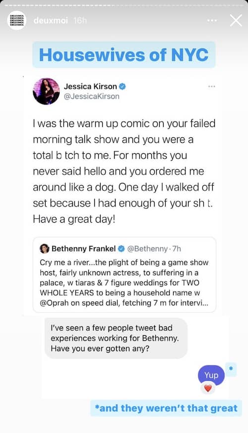 RHONY Bethenny Frankel's Talk Show Comic Calls Her Out on Twitter