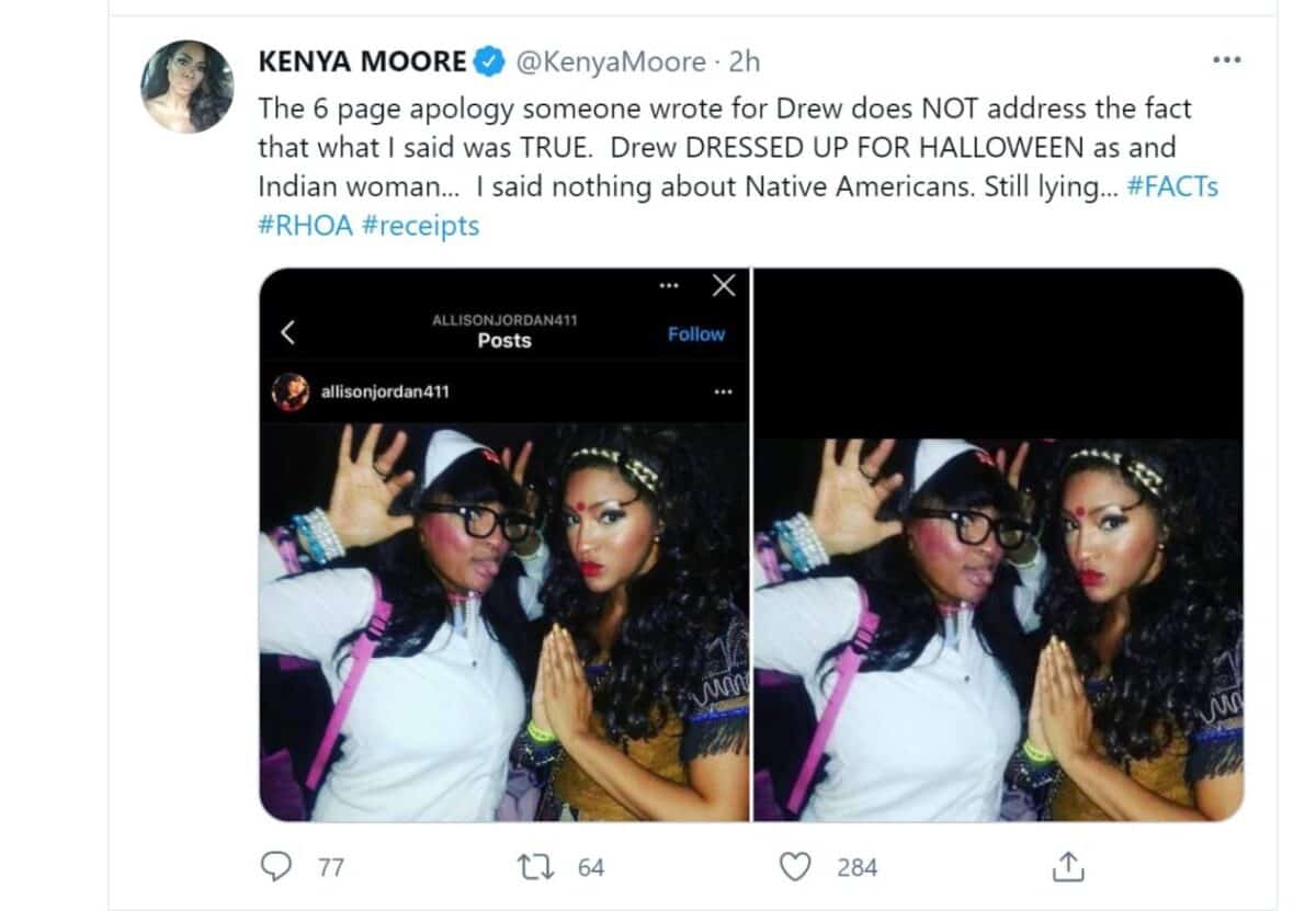 RHOA's Kenya Moore Shares Receipts of Drew Sidora's Native American