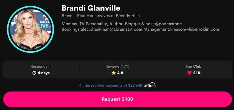 RHOBH Brandi Glanville Charges $100 for Cameo Videos
