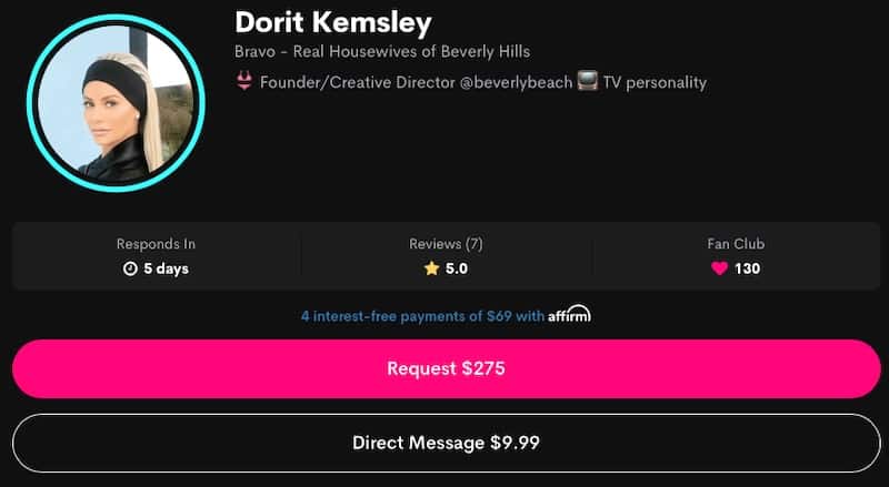 RHOBH Dorit Kemsley Charges $275 for Cameo Videos