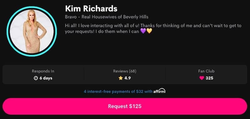 RHOBH Kim Richards Charges $125 for Cameo Videos
