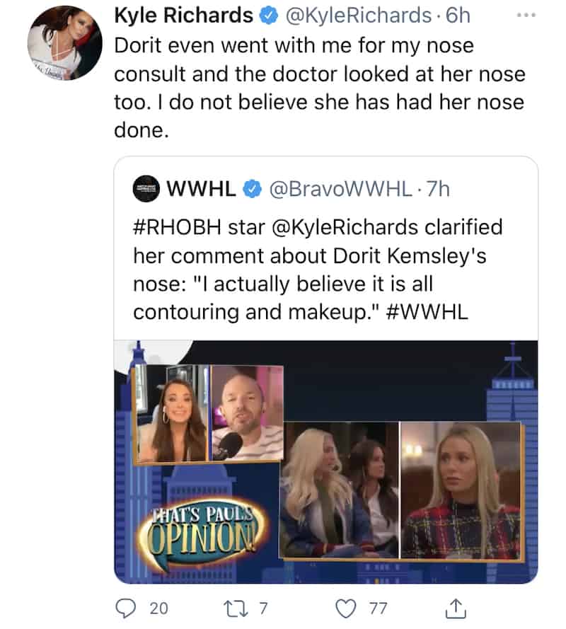 RHOBH Kyle Richards doesn't think Dorit Kemsley had a nose job