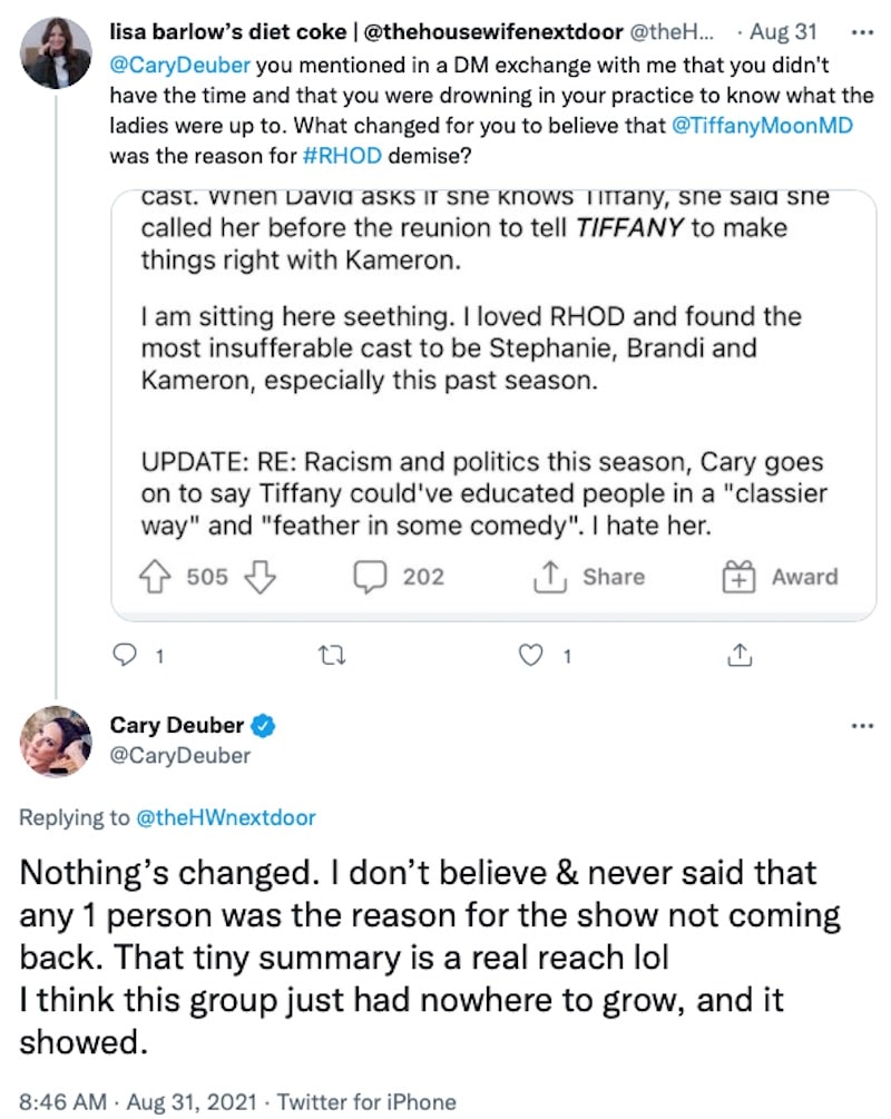 Cary Deuber Denies Blaming Tiffany Moon for RHOD Cancelation