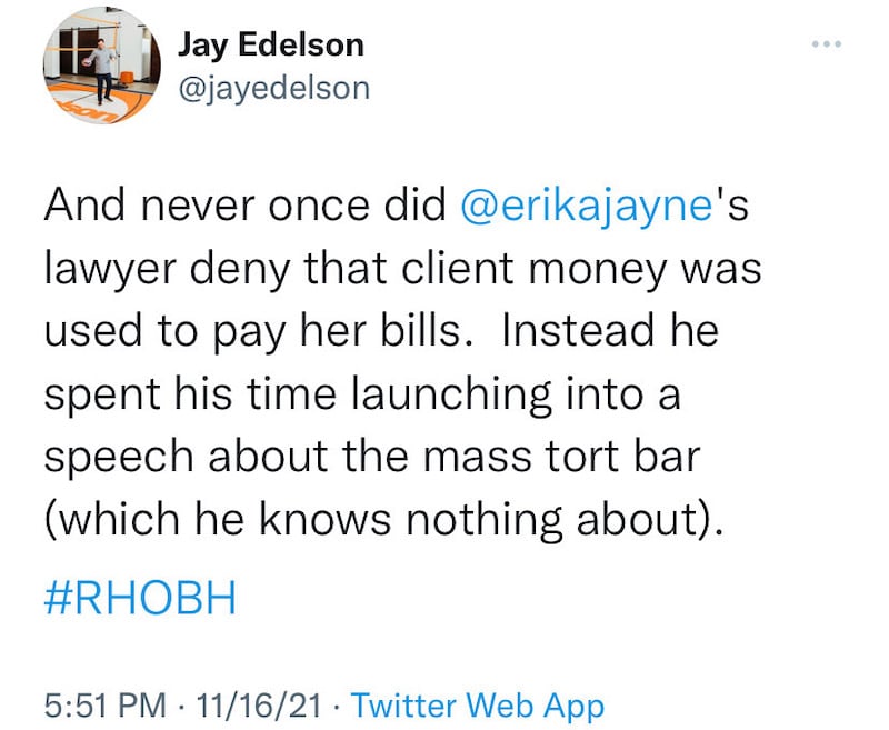 RHOBH Erika Jayne's Attorney Fails to Say Stolen Funds Weren't Used for Bills