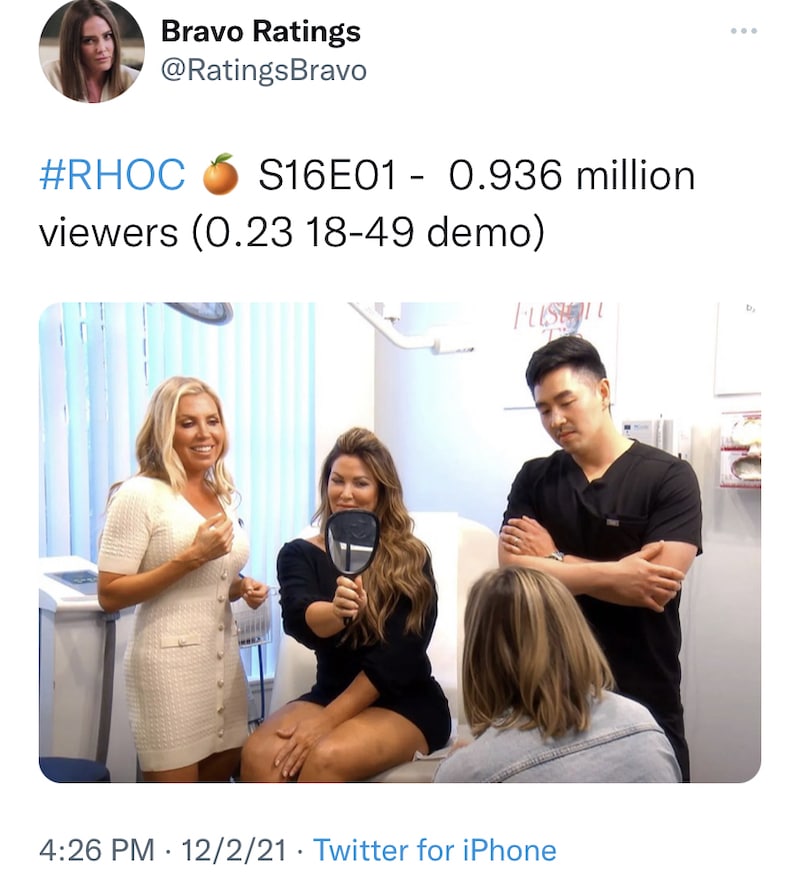 RHOC Season 16 Episode One Ratings