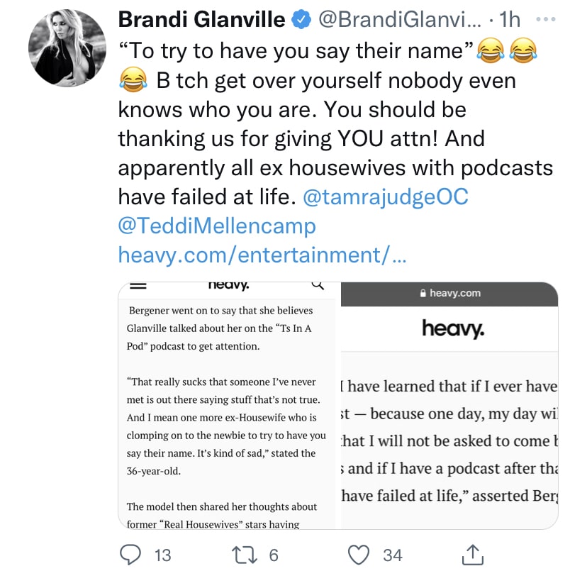 RHOBH Brandi Glanville Tells Noella Bergener to Get Over Herself After Interview Diss