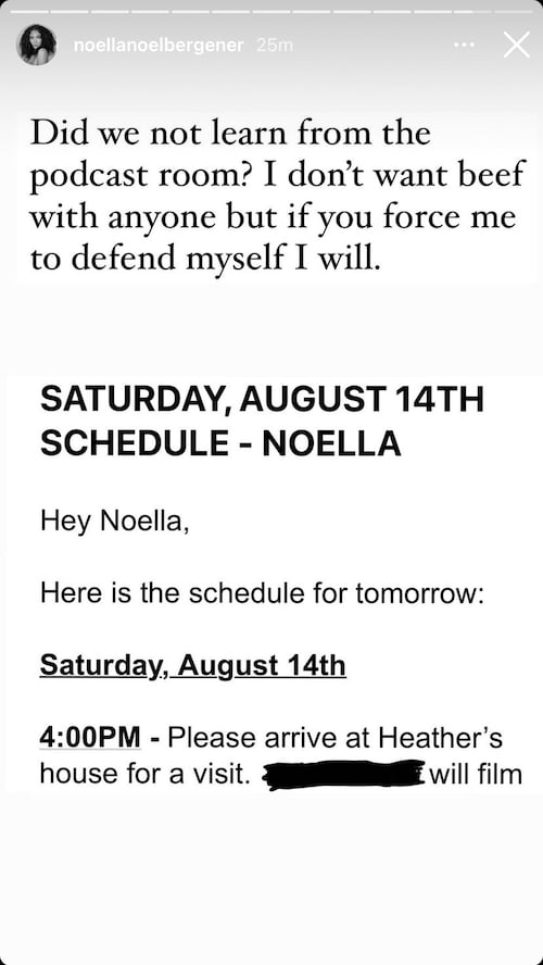 Noella Bergener Shares Screenshot of August 14 Schedule for RHOC