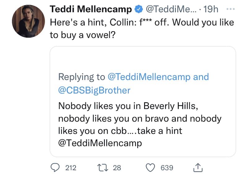 RHOBH Teddi Mellencamp Reacts to Fan Saying No One Likes Her