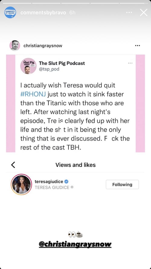 Teresa Giudice 'Likes' Tweet About Quitting RHONJ