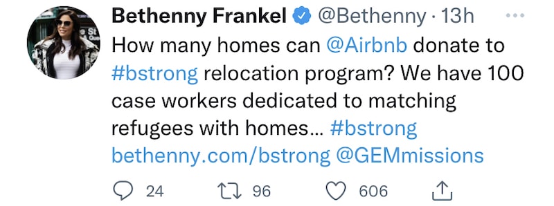 RHONY Bethenny Frankel Requests Help From AirBNB Amid Ukraine Invasion