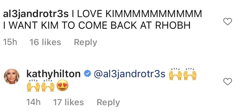 RHOBH Kathy Hilton Responds to Fan Who Wants Kim Back on RHOBH
