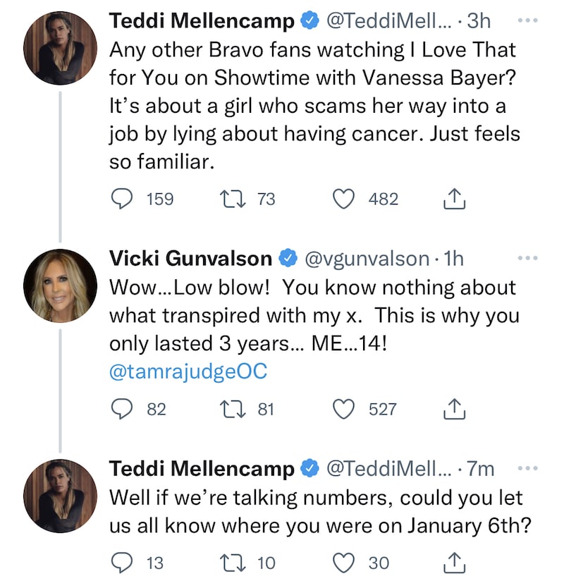 RHOBH Teddi Mellencamp Shades Vicki for Cancer Scam as Vicki Replies on Twitter