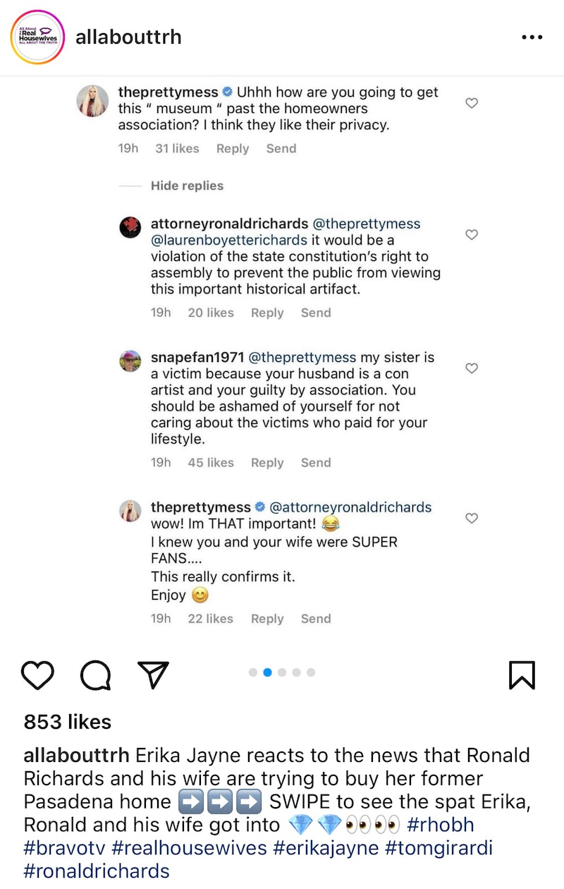 RHOBH Erika Jayne Slams Ronald Richards and Wife Lauren as Super Fans