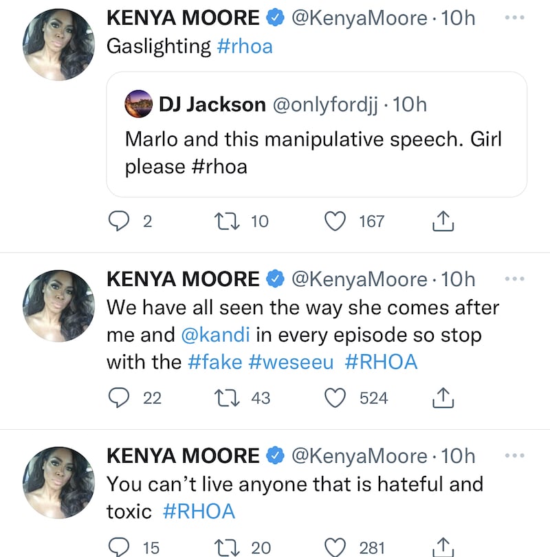 RHOA Kenya Moore Slams Marlo for Gaslighting and Says She's Toxic