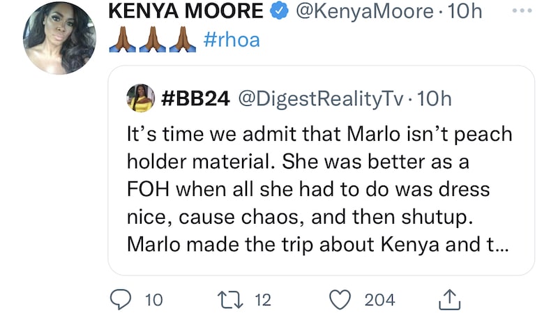 RHOA Kenya Moore Suggests Marlo is Not Peach Holder Material