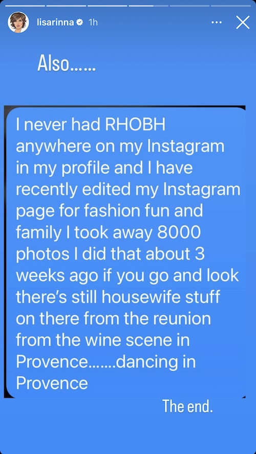 Lisa Rinna Explains Removal of RHOBH Hashtag on Instagram