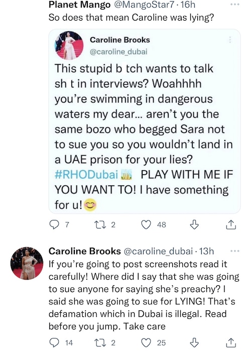 RHODubai Caroline Brooks Suggests Chanel Ayan Lied, Defamed Her