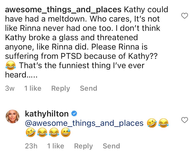 RHOBH Kathy Hilton Laughs About Lisa Rinna's Past Meltdowns
