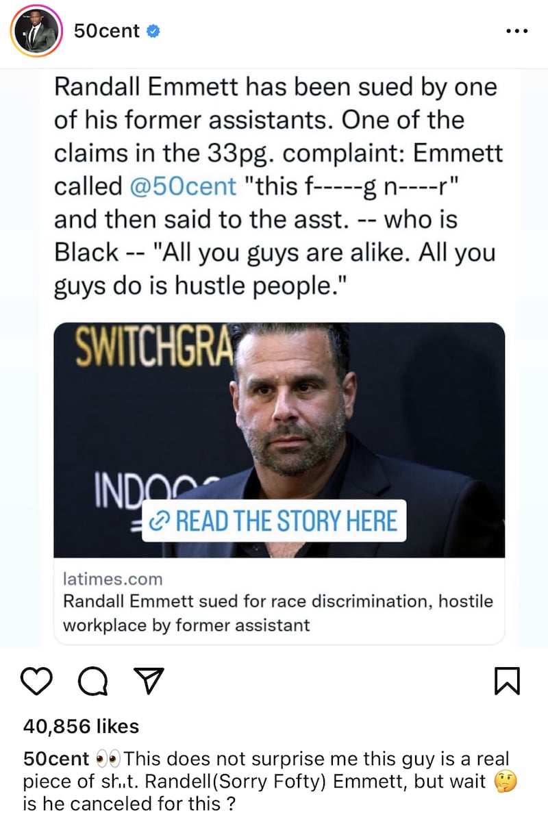50 Cent Responds to Racial Discrimination Lawsuit Against Randall Emmett