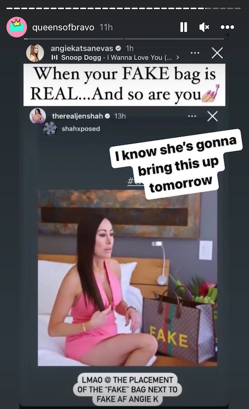 RHOSLC Angie Katsanevas Pokes Fun at Jen Shah After Fake Bags Are Exposed