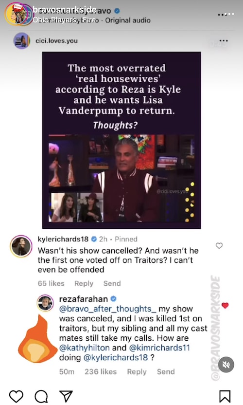 RHOBH Kyle Richards Calls Out Reza for Canceled Show After Most Overrated Diss