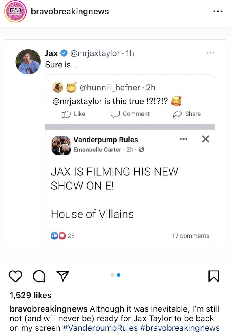 Vanderpump Rules Jax Taylor Confirms Role on E!'s House of Villians