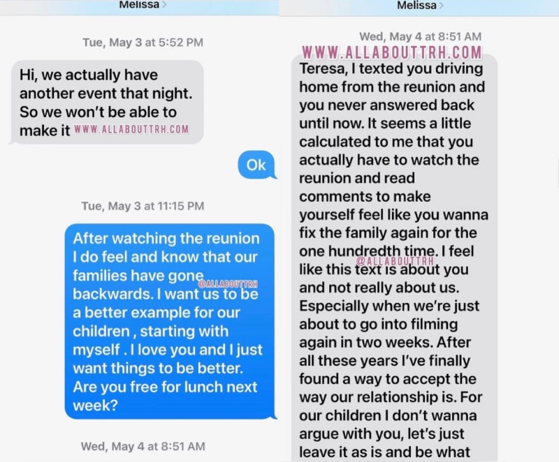 RHONJ Teresa Giudice Tries to Make Amends With Melissa in Leaked Texts