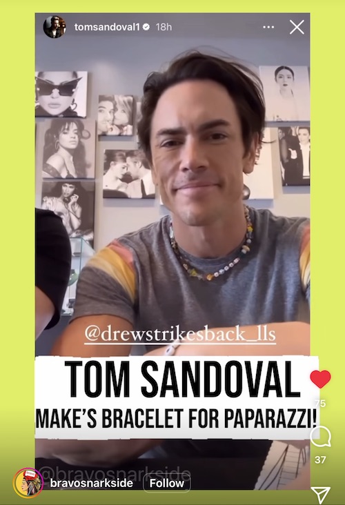 Vanderpump Rules Tom Sandoval Promotes Drew Strikes Back Charity on Instagram Story