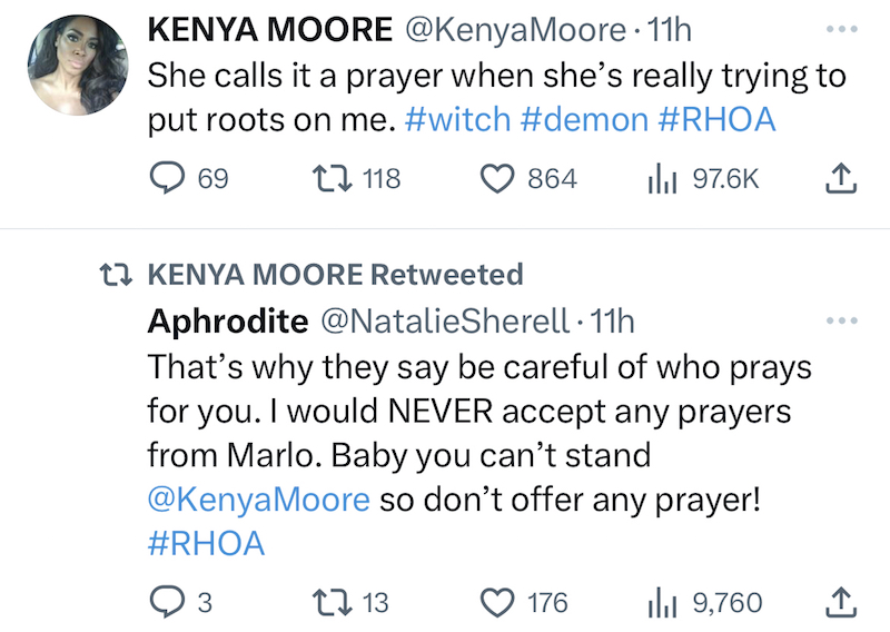 RHOA Kenya Moore Shades 'Witch' Marlo for Ingenuine Prayer